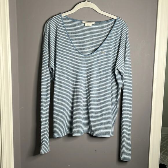 Lacoste Blue and White Striped Lightweight Scoop Neck Top Size 38 - Picture 7 of 7